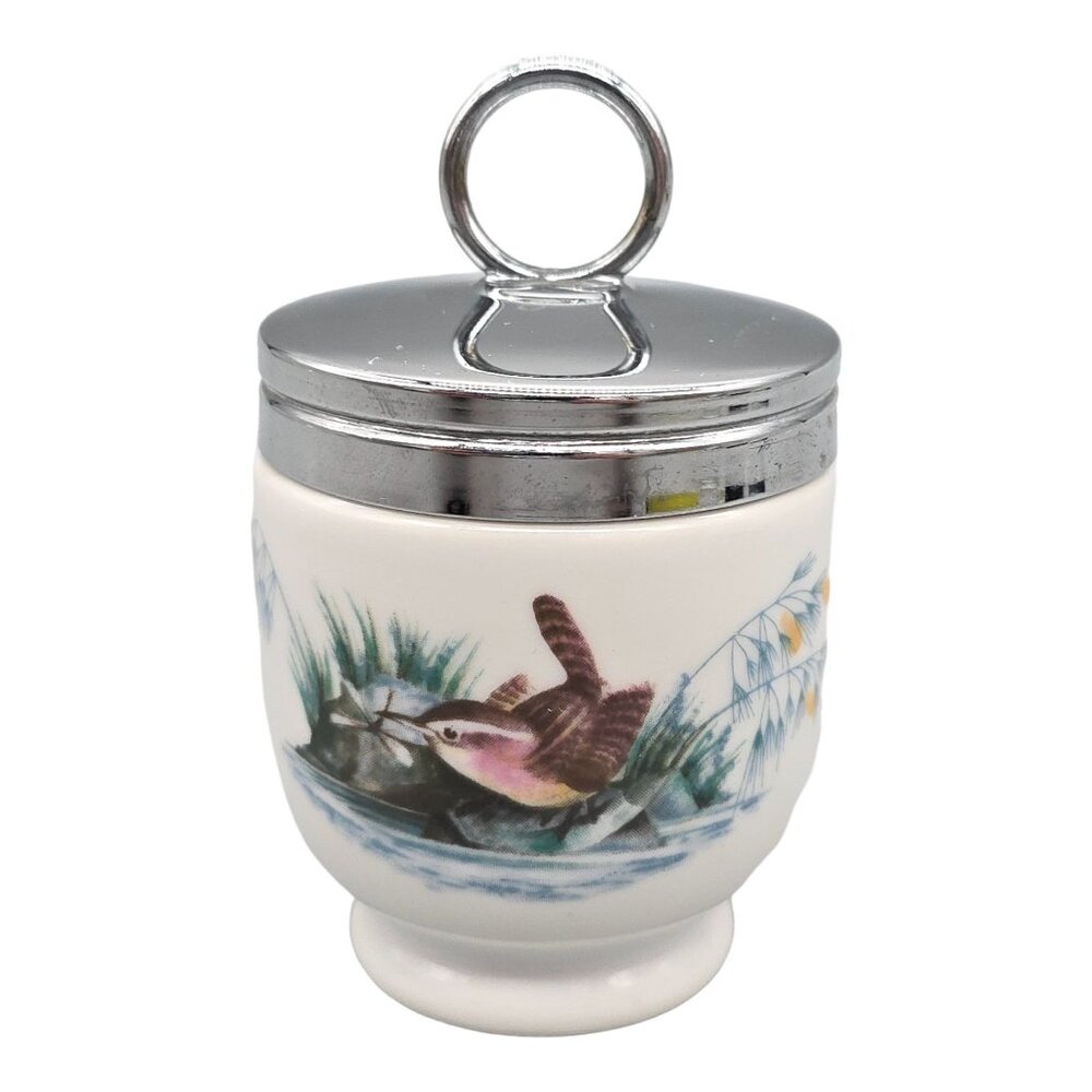 Royal Worcester Birds Egg Coddler Porcelain With Chrome Lid 3.5" Made in England